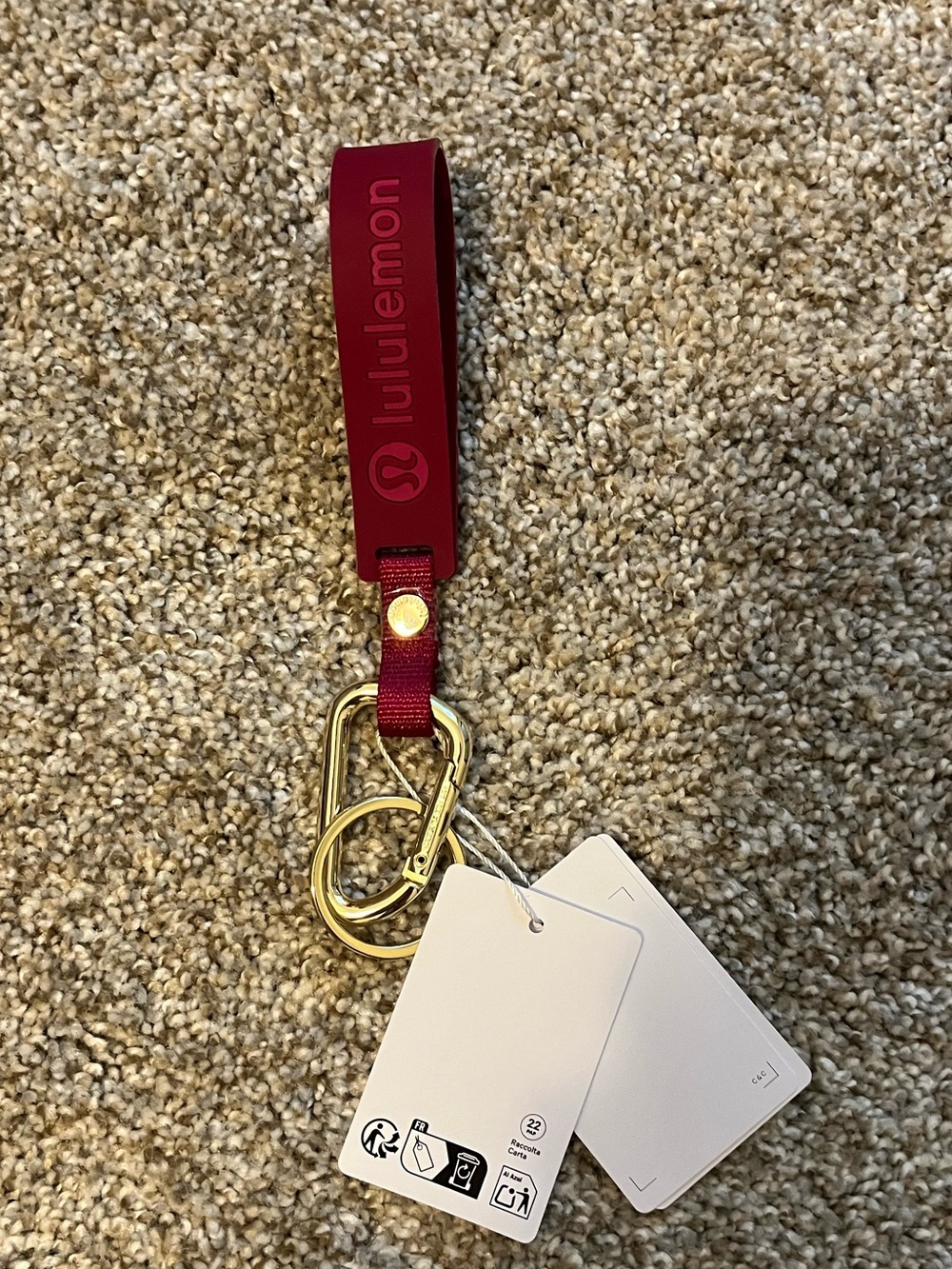 lululemon silicone Logo Wristlet Keychain with Gold Hardware